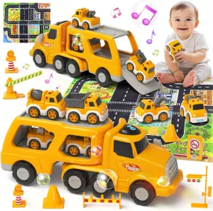 Toddler Toys for 2 3 4 5 Year Old Boys, 8 in 1 Construction Trucks Vehicle Playset with Play Mat, Toys Car for 2 3 4 Year Old Boys Birthday Gifts