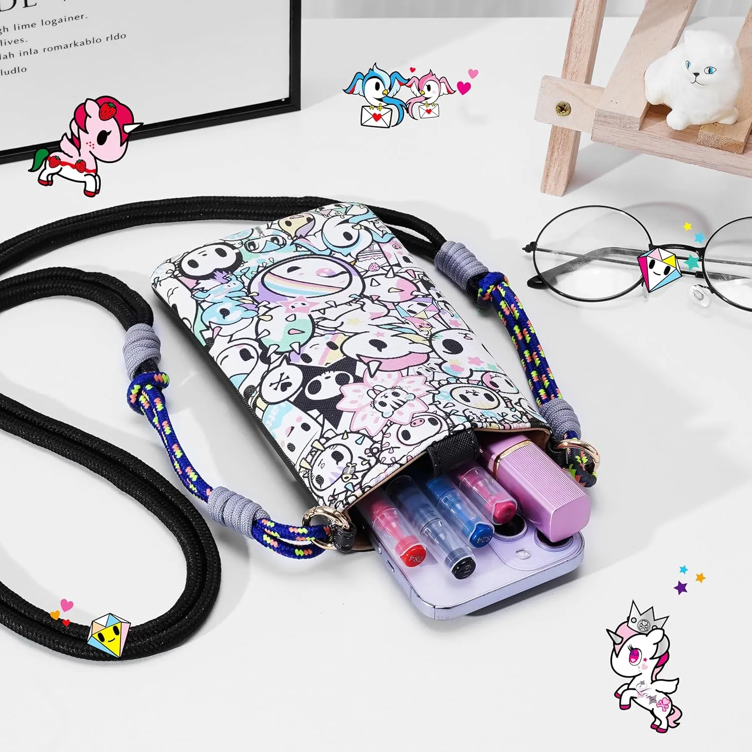 Tokidoki Unicorno Small Crossbody Purse for Women,Mini Soft Leather Cellphone Bags Kawaii Wallet with Crossbody Strap