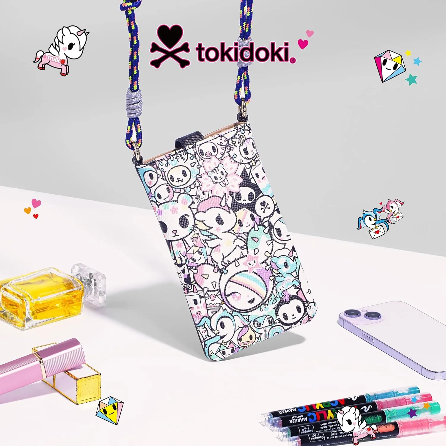 Tokidoki Unicorno Small Crossbody Purse for Women,Mini Soft Leather Cellphone Bags Kawaii Wallet with Crossbody Strap