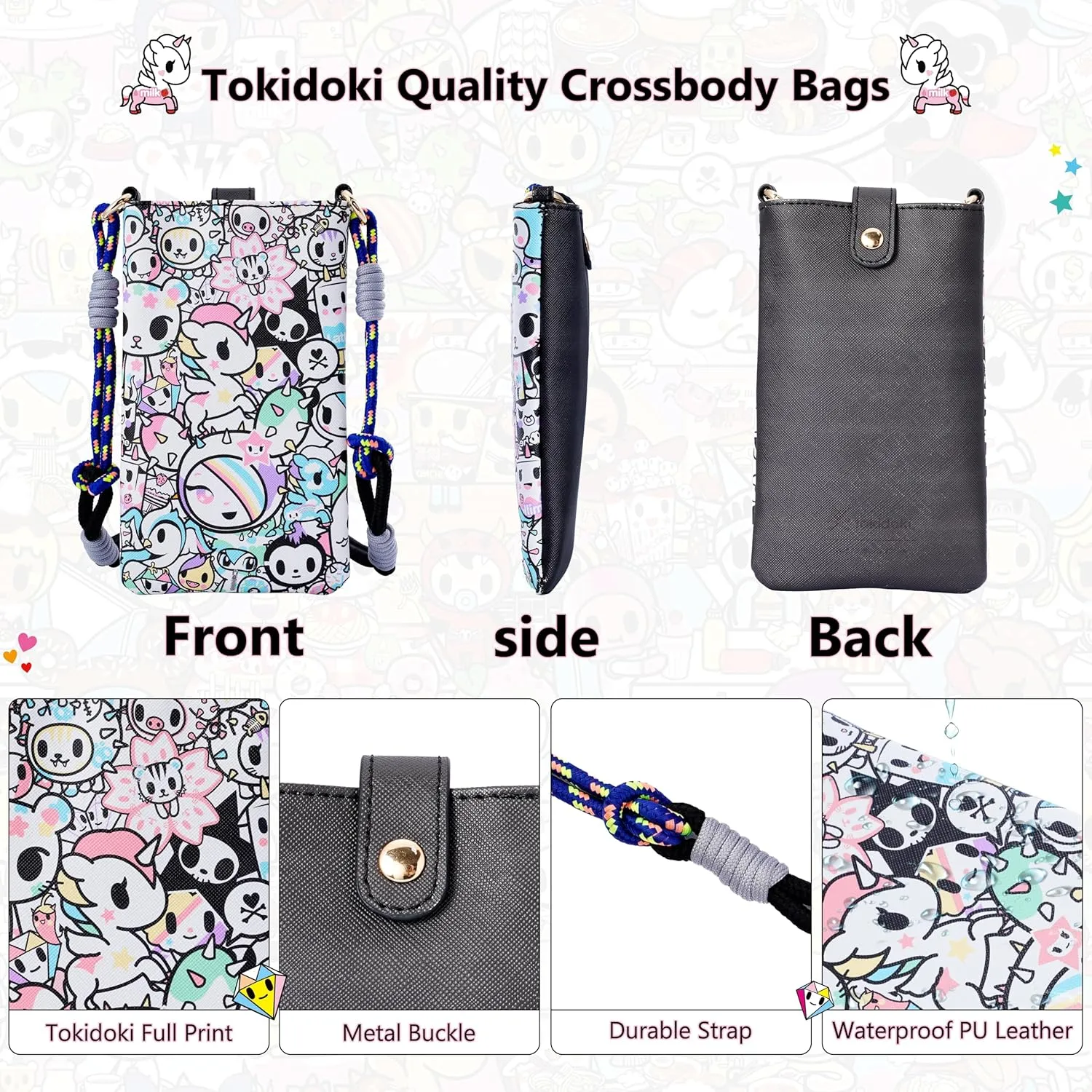 Tokidoki Unicorno Small Crossbody Purse for Women,Mini Soft Leather Cellphone Bags Kawaii Wallet with Crossbody Strap