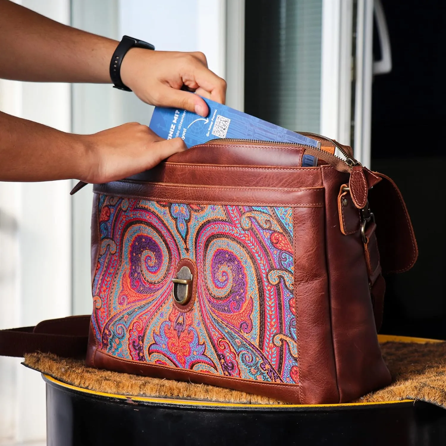 Top Grain Leather Zion Messenger Bag, Laptop Bag, Travel Bag for Work, Office, School