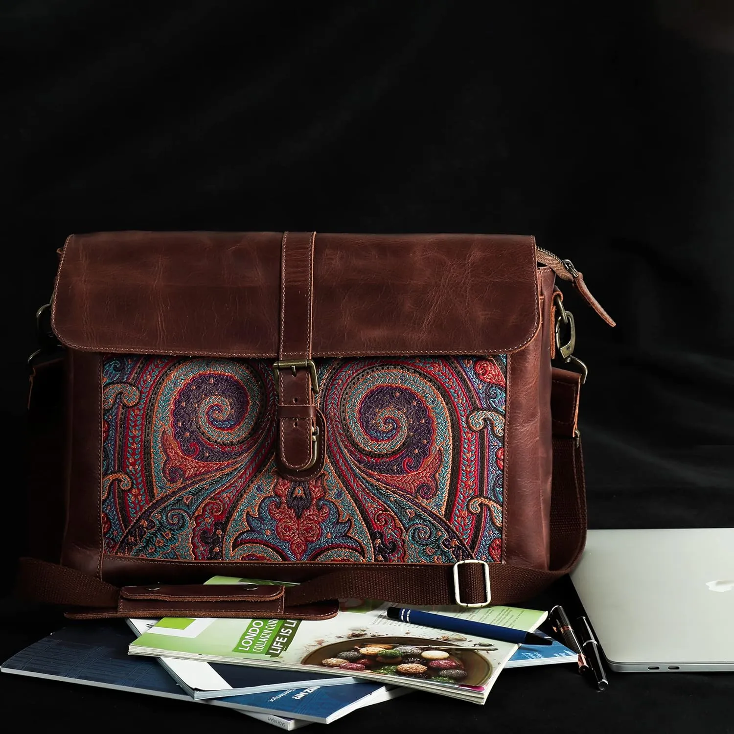 Top Grain Leather Zion Messenger Bag, Laptop Bag, Travel Bag for Work, Office, School