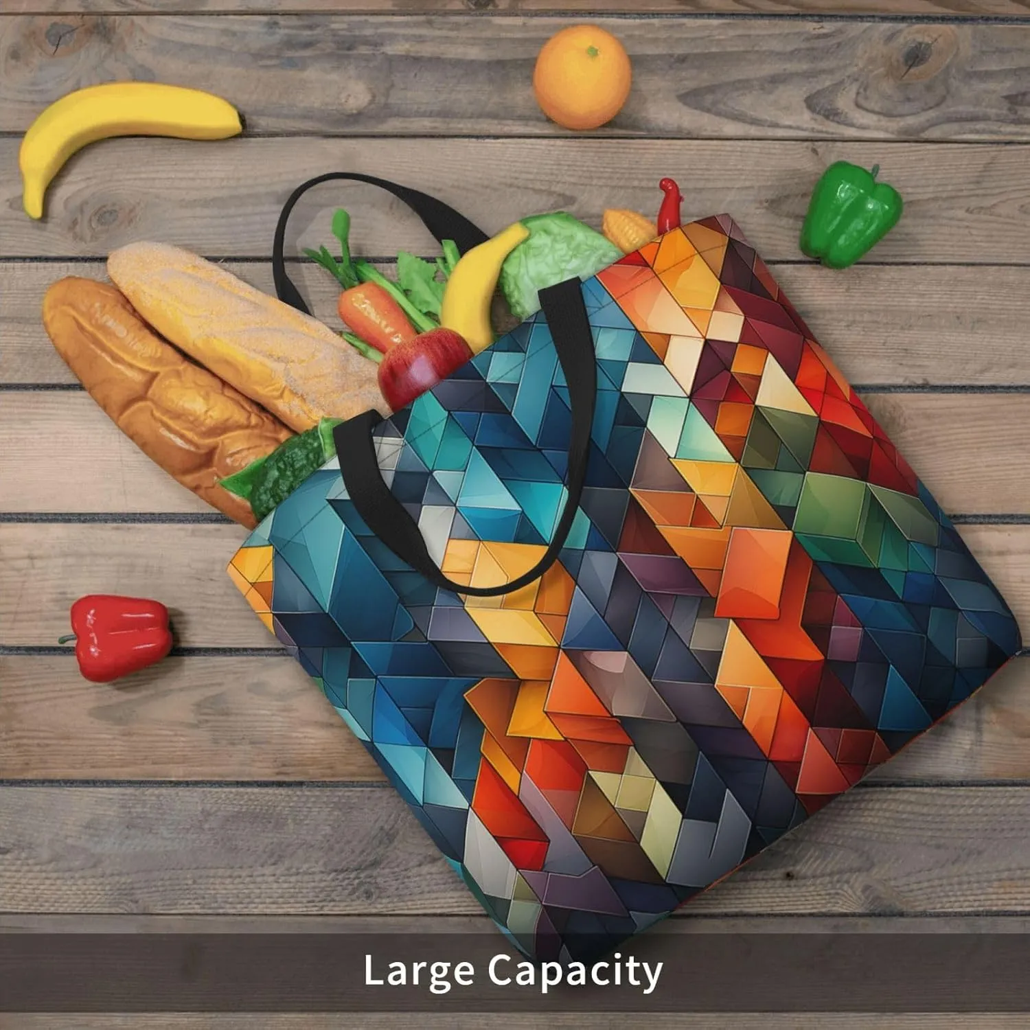 Tote Bag Large Capacity Grocery Bag With Zipper Complex geometric designs Shopping Bag Shoulder Bag for Women
