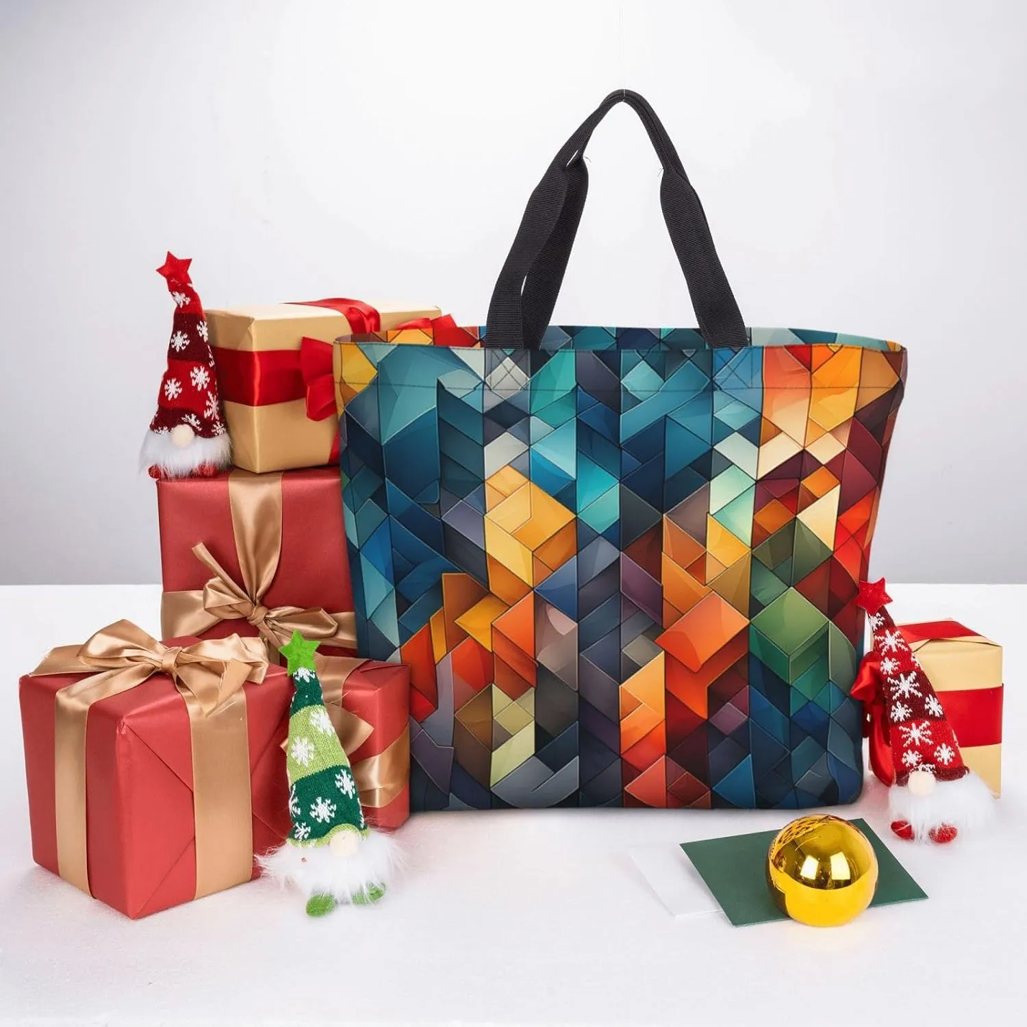 Tote Bag Large Capacity Grocery Bag With Zipper Complex geometric designs Shopping Bag Shoulder Bag for Women