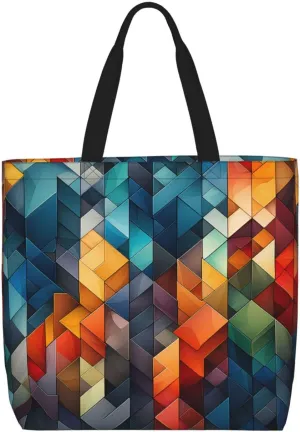 Tote Bag Large Capacity Grocery Bag With Zipper Complex geometric designs Shopping Bag Shoulder Bag for Women