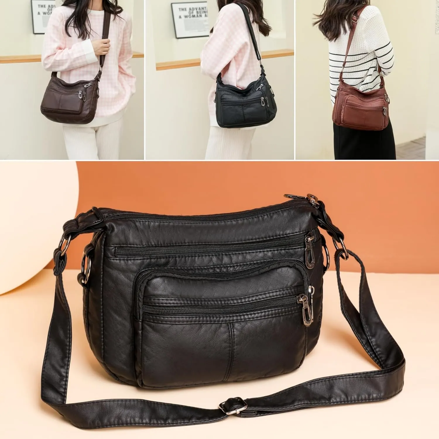 Tote Bags Crossbody for Women, Shoulder Purse Soft Leather Handbags Lightweight with Zip Closure Working Trave