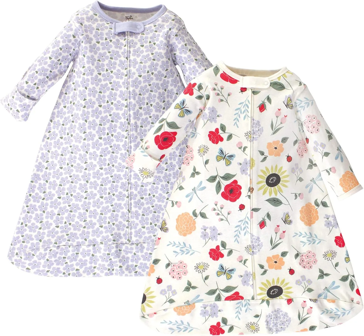 Touched by Nature Unisex Baby Organic Cotton Long-Sleeve Wearable Sleeping Bag, Sack, Blanket, Flutter Garden, 0-3 Months