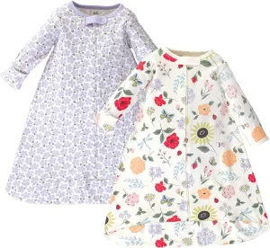 Touched by Nature Unisex Baby Organic Cotton Long-Sleeve Wearable Sleeping Bag, Sack, Blanket, Flutter Garden, 0-3 Months