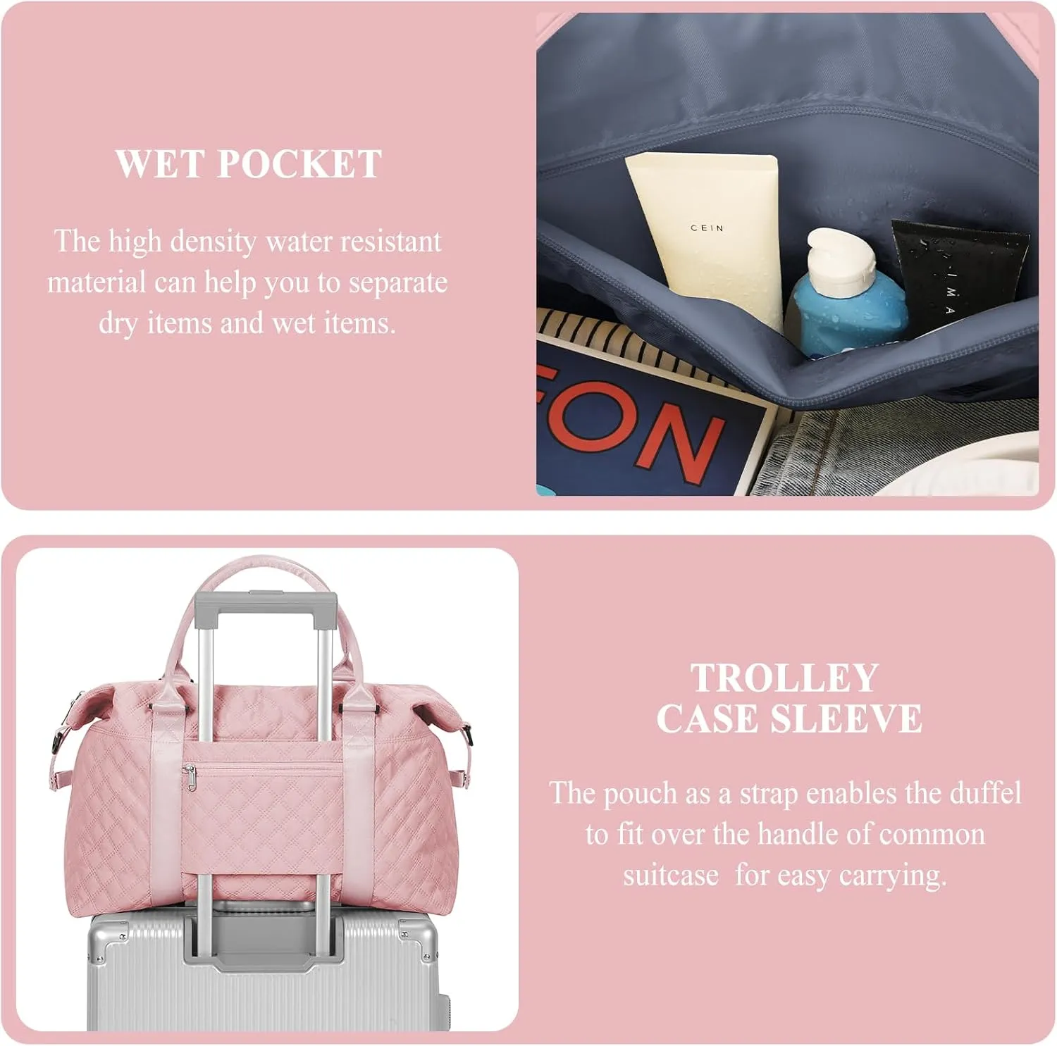 Travel Bag for Women, Overnight Duffel Weekender Bag with Toiletry Bag,Gym Bag with Wet Pocket,Personal Item Carry On Bag