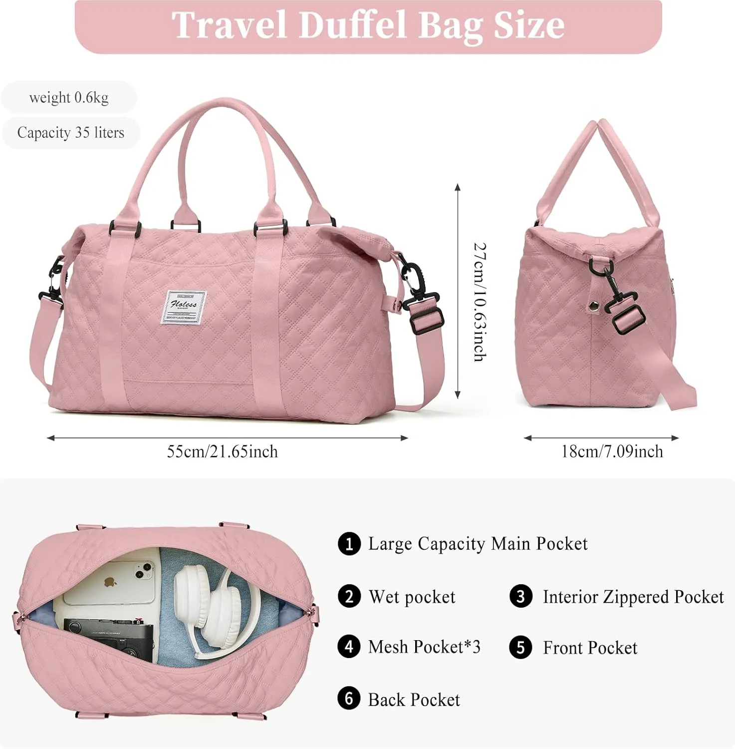 Travel Bag for Women, Overnight Duffel Weekender Bag with Toiletry Bag,Gym Bag with Wet Pocket,Personal Item Carry On Bag