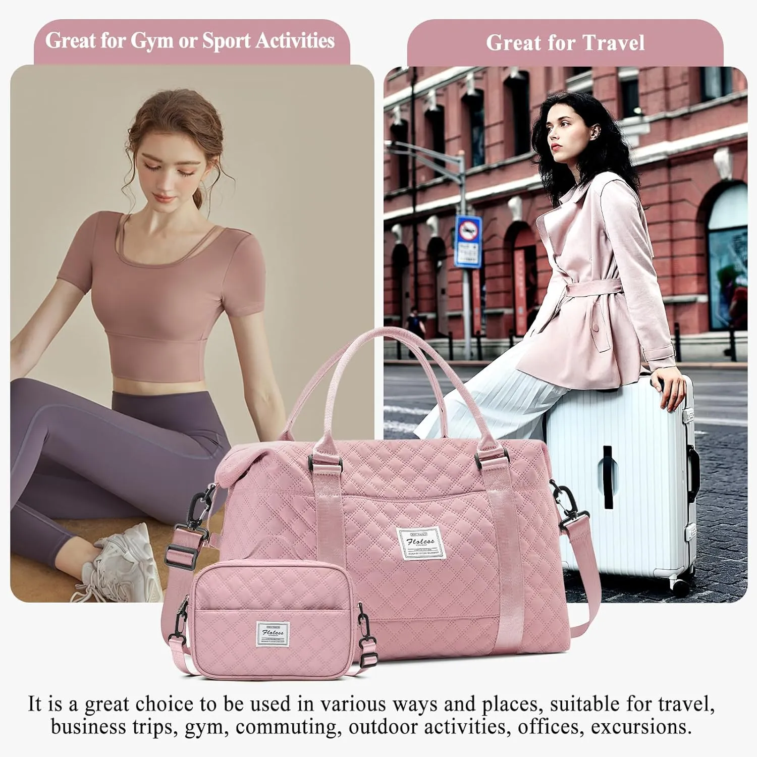 Travel Bag for Women, Overnight Duffel Weekender Bag with Toiletry Bag,Gym Bag with Wet Pocket,Personal Item Carry On Bag
