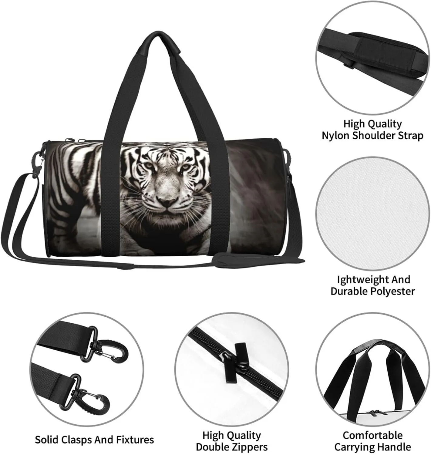 Travel Bag For Women,Black And White Tiger Print Personal Item Duffle Bags,Weekend Travel Duffel Tote Bag,Travel Sport Gym Bag For Men,Airplane Travel Essentials For Flying