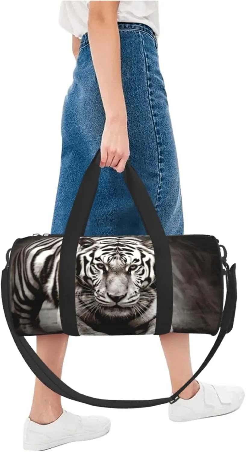 Travel Bag For Women,Black And White Tiger Print Personal Item Duffle Bags,Weekend Travel Duffel Tote Bag,Travel Sport Gym Bag For Men,Airplane Travel Essentials For Flying