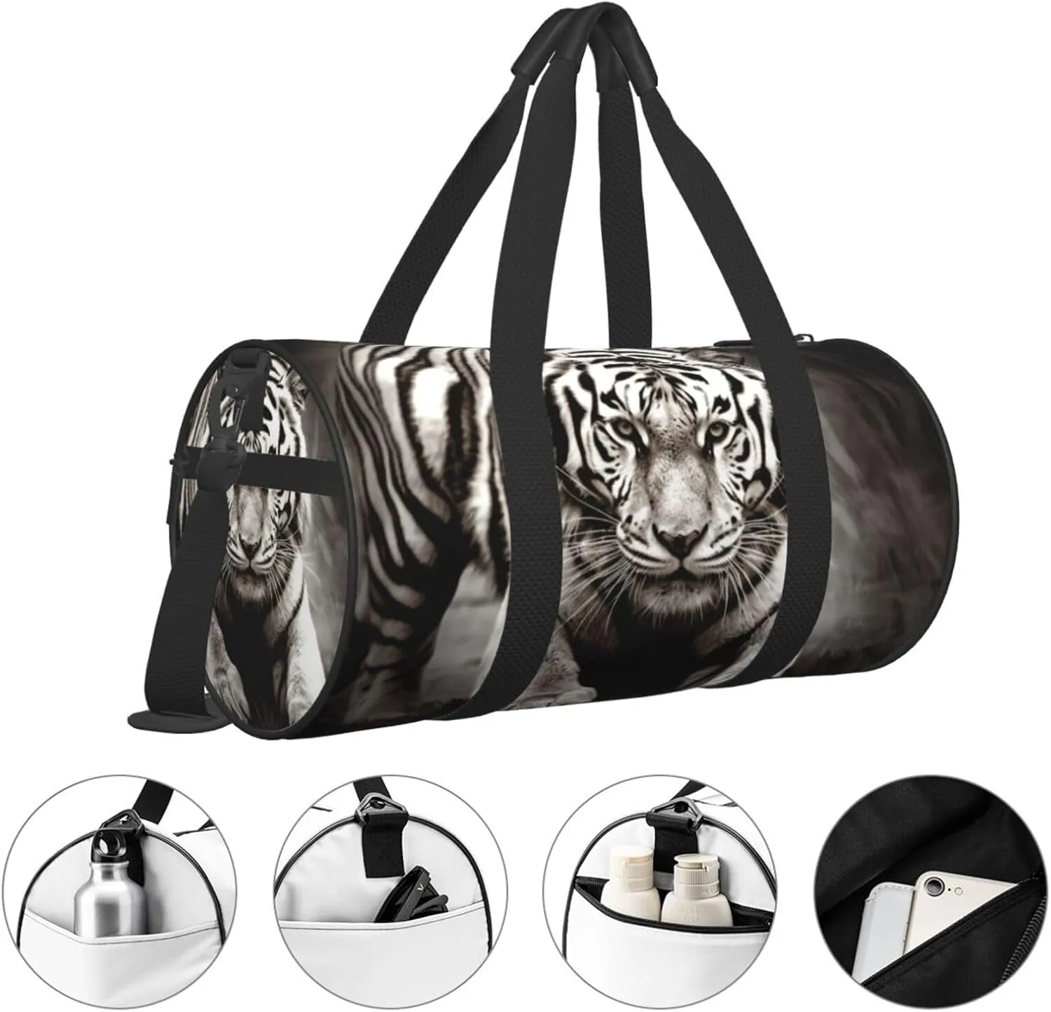 Travel Bag For Women,Black And White Tiger Print Personal Item Duffle Bags,Weekend Travel Duffel Tote Bag,Travel Sport Gym Bag For Men,Airplane Travel Essentials For Flying