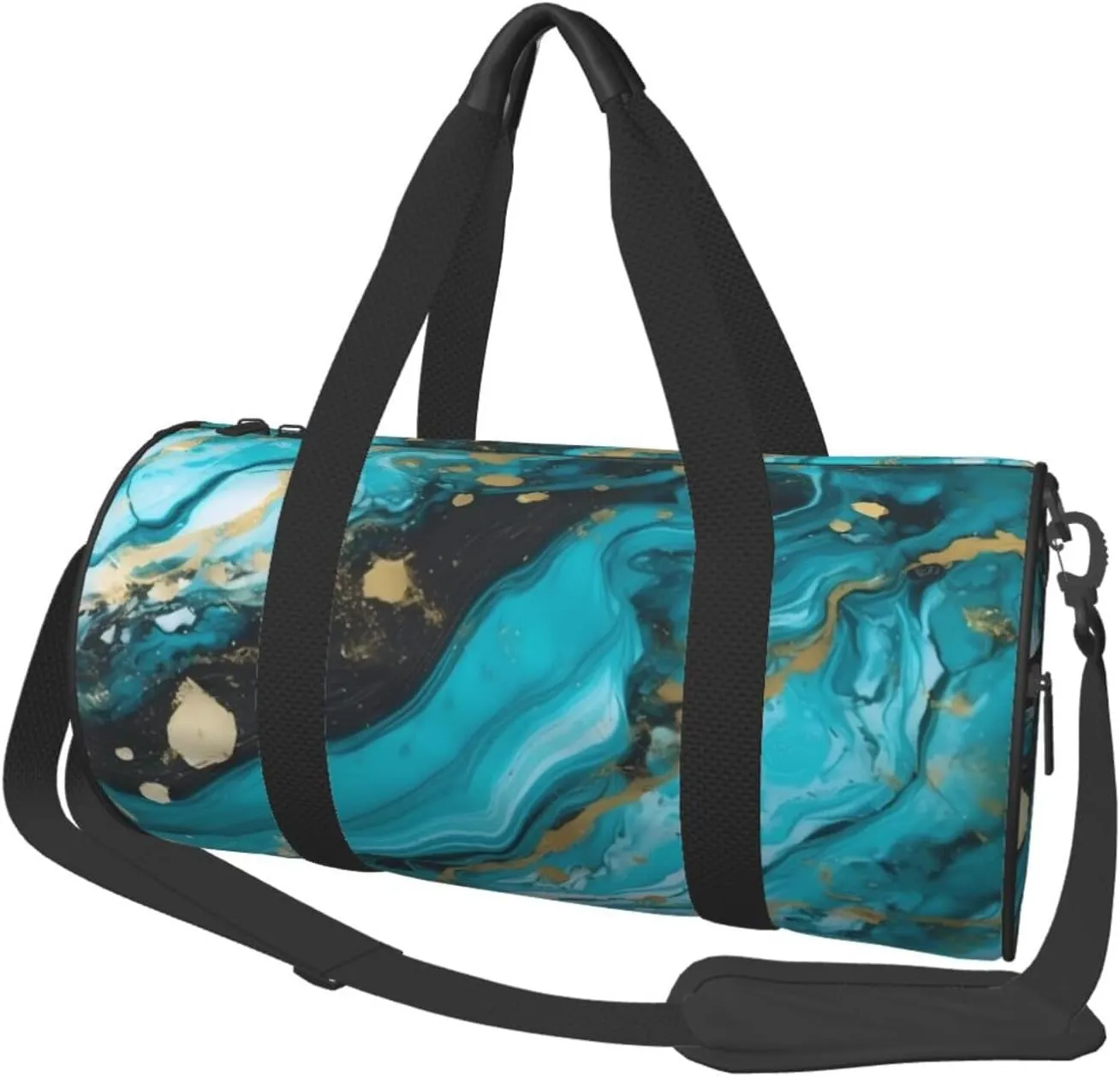 Travel Bag For Women,Turquoise Blue Gold Marble Print Personal Item Duffle Bags,Weekend Travel Duffel Tote Bag,Travel Sport Gym Bag For Men,Airplane Travel Essentials For Flying