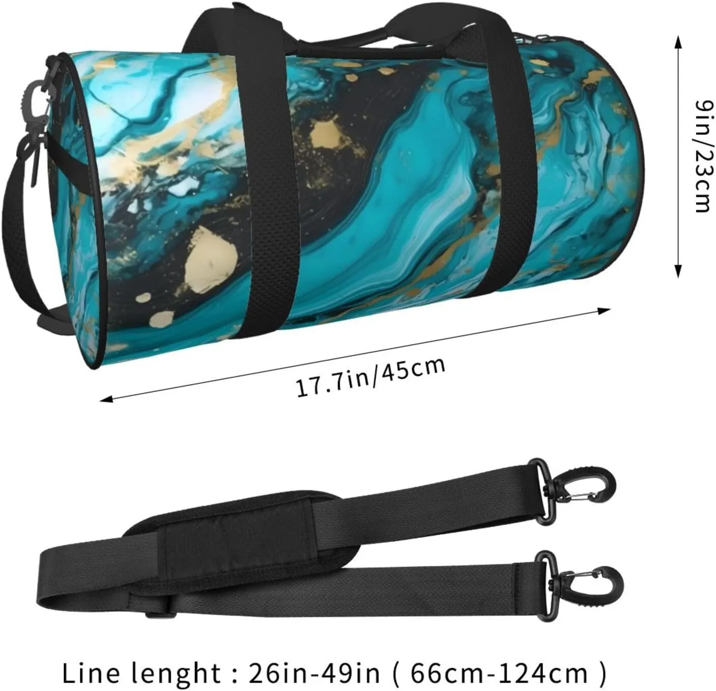 Travel Bag For Women,Turquoise Blue Gold Marble Print Personal Item Duffle Bags,Weekend Travel Duffel Tote Bag,Travel Sport Gym Bag For Men,Airplane Travel Essentials For Flying