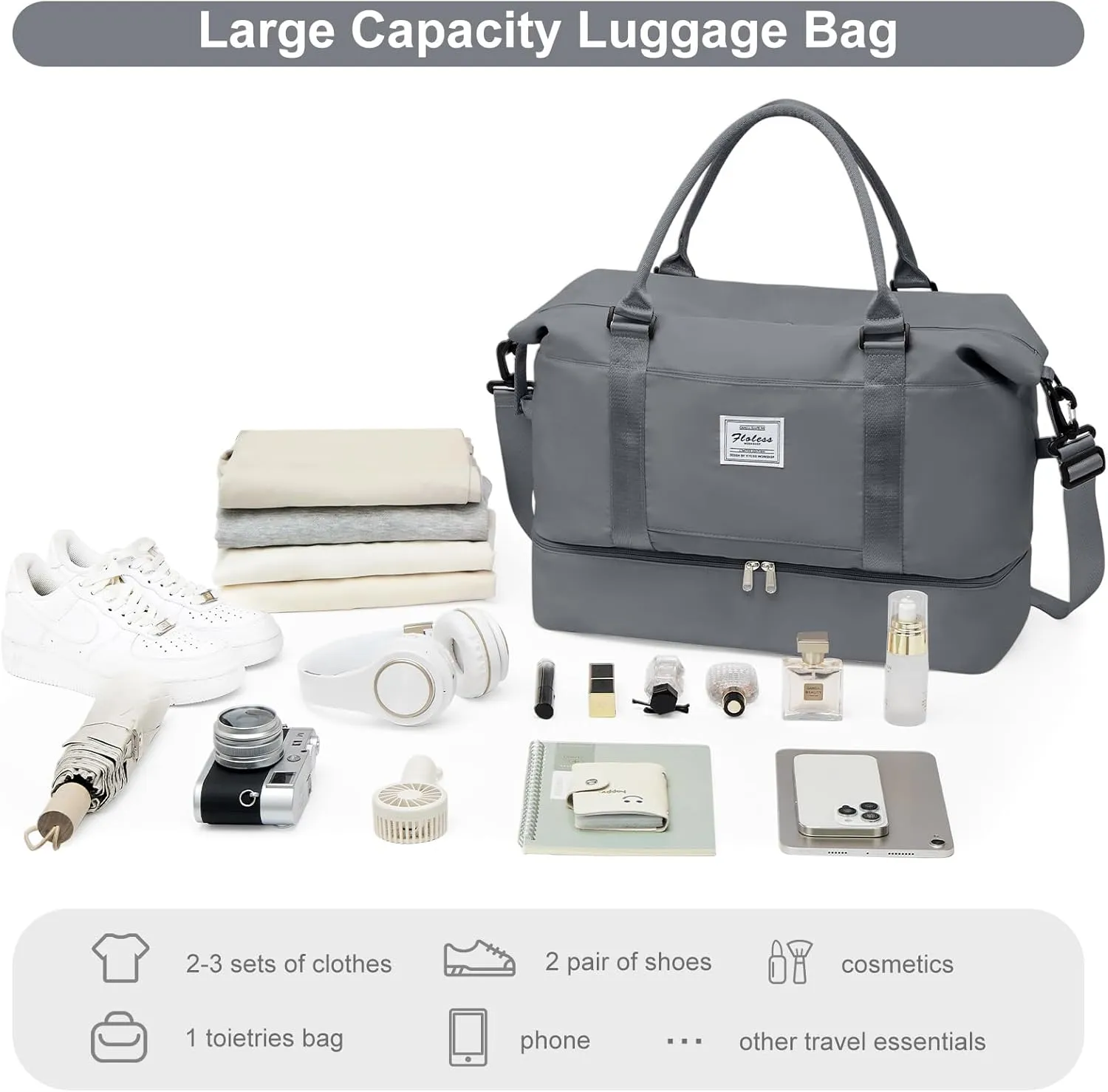Travel Bag with Shoes Compartment,Weekender Bags for Women Travel,Carry On Duffel Overnight Bag with Trolley Sleeve & Wet Pocket,Travel tote Bag Sports Gym Bag