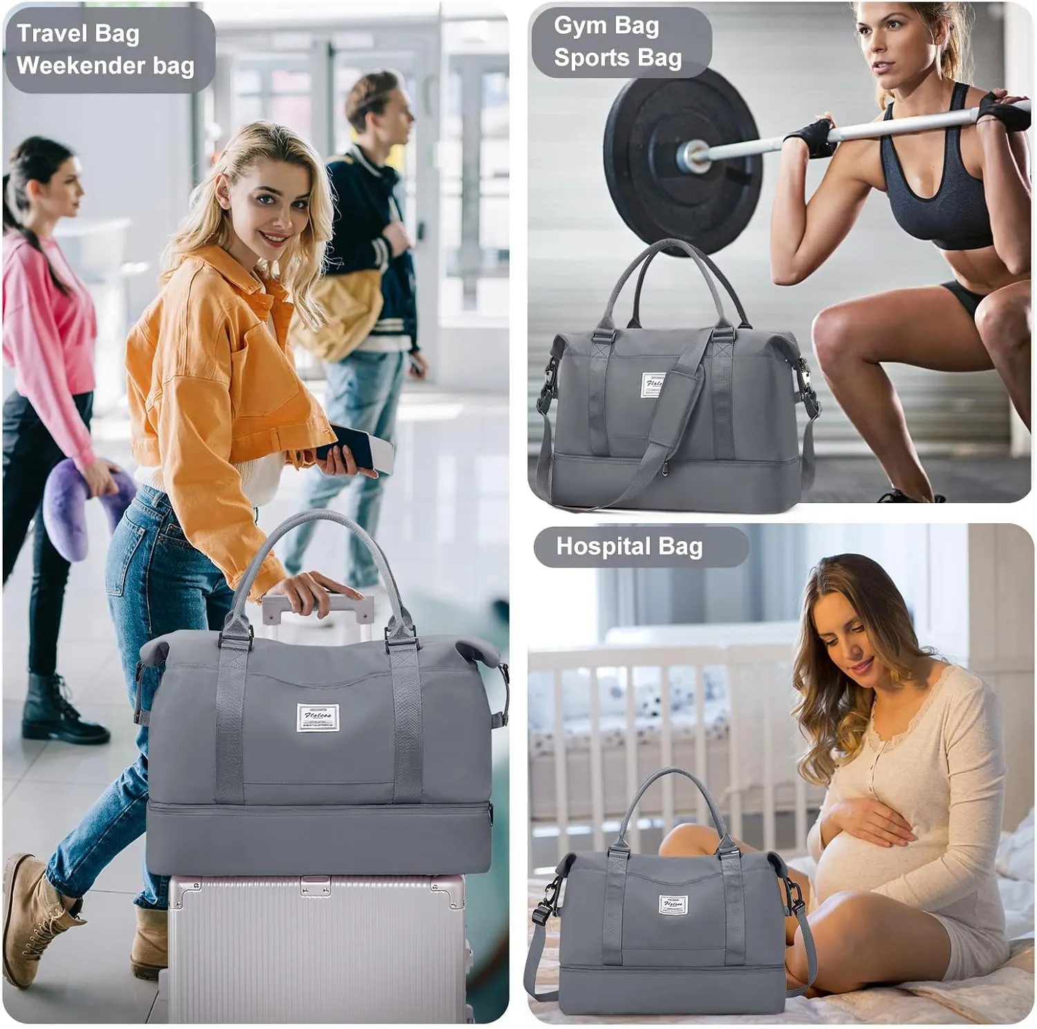Travel Bag with Shoes Compartment,Weekender Bags for Women Travel,Carry On Duffel Overnight Bag with Trolley Sleeve & Wet Pocket,Travel tote Bag Sports Gym Bag