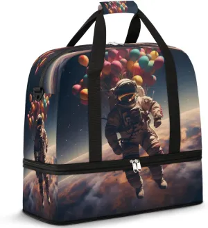 Travel Duffel Bag Astronaut Space Weekender Bag with Shoe Compartment Foldable Overnight Bags for Travel Sports Lightweight Gym Bags for Men Women