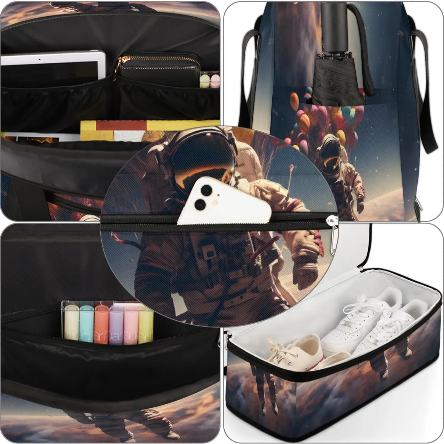 Travel Duffel Bag Astronaut Space Weekender Bag with Shoe Compartment Foldable Overnight Bags for Travel Sports Lightweight Gym Bags for Men Women