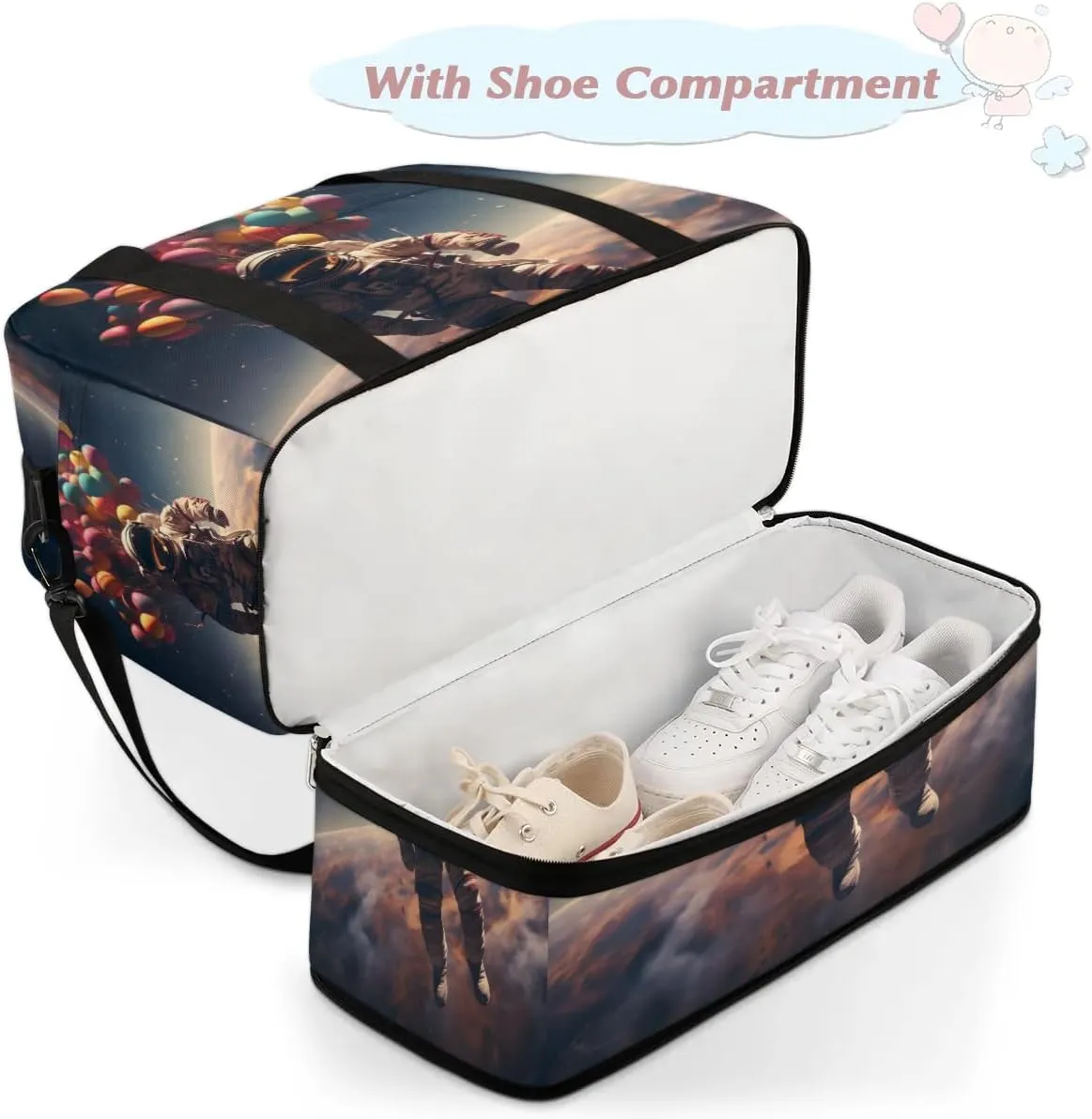Travel Duffel Bag Astronaut Space Weekender Bag with Shoe Compartment Foldable Overnight Bags for Travel Sports Lightweight Gym Bags for Men Women