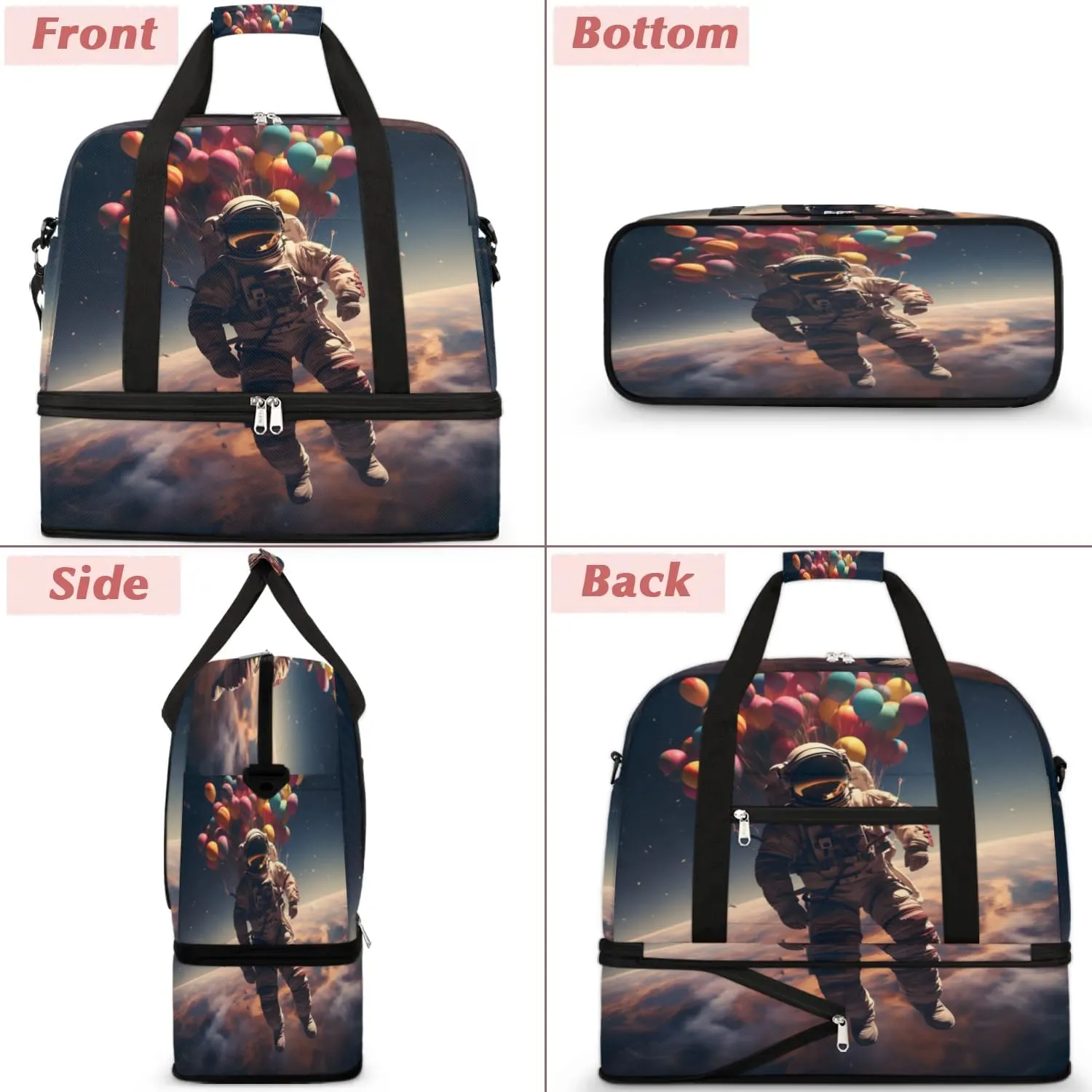 Travel Duffel Bag Astronaut Space Weekender Bag with Shoe Compartment Foldable Overnight Bags for Travel Sports Lightweight Gym Bags for Men Women