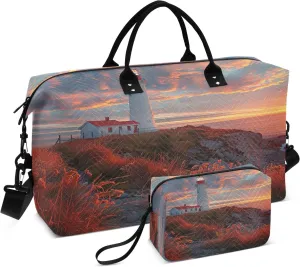 Travel Duffel Bag for Women Men, Lighthouse Large Waterproof Weekender Overnight Bag, Detachable Shoulder Strap Travel Sport Gym Bag with Toiletry Bag