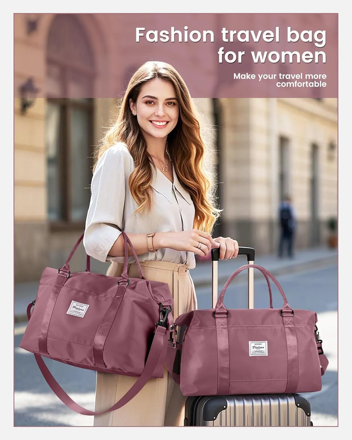 Travel Duffel Bag,Waterproof Duffel Gym Tote Personal Item Bag,Large Sports Weekender Carry On Overnight Bags for Women with Wet Pocket,Duffel Hospital, Purple