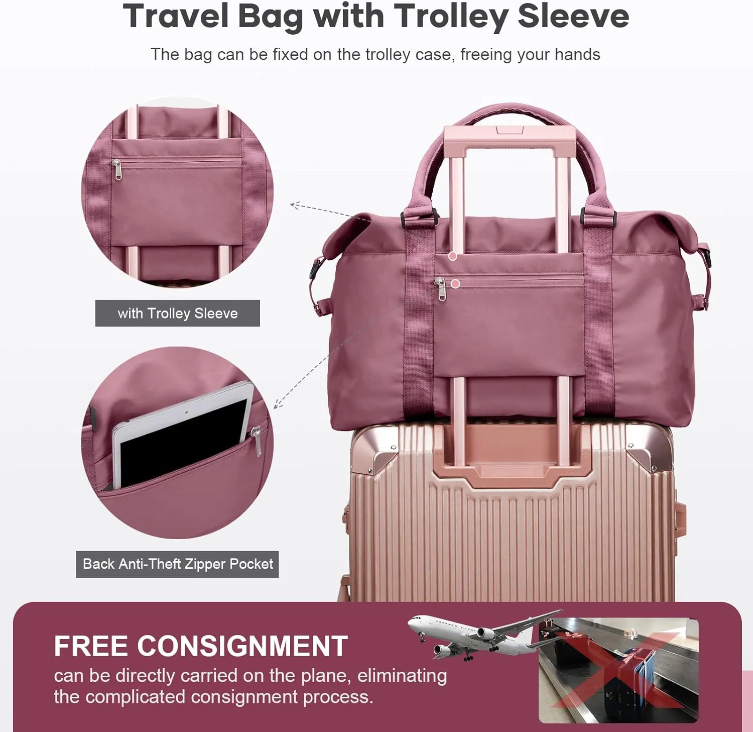 Travel Duffel Bag,Waterproof Duffel Gym Tote Personal Item Bag,Large Sports Weekender Carry On Overnight Bags for Women with Wet Pocket,Duffel Hospital, Purple