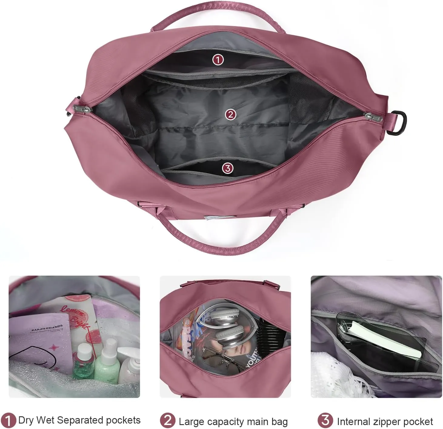 Travel Duffel Bag,Waterproof Duffel Gym Tote Personal Item Bag,Large Sports Weekender Carry On Overnight Bags for Women with Wet Pocket,Duffel Hospital, Purple