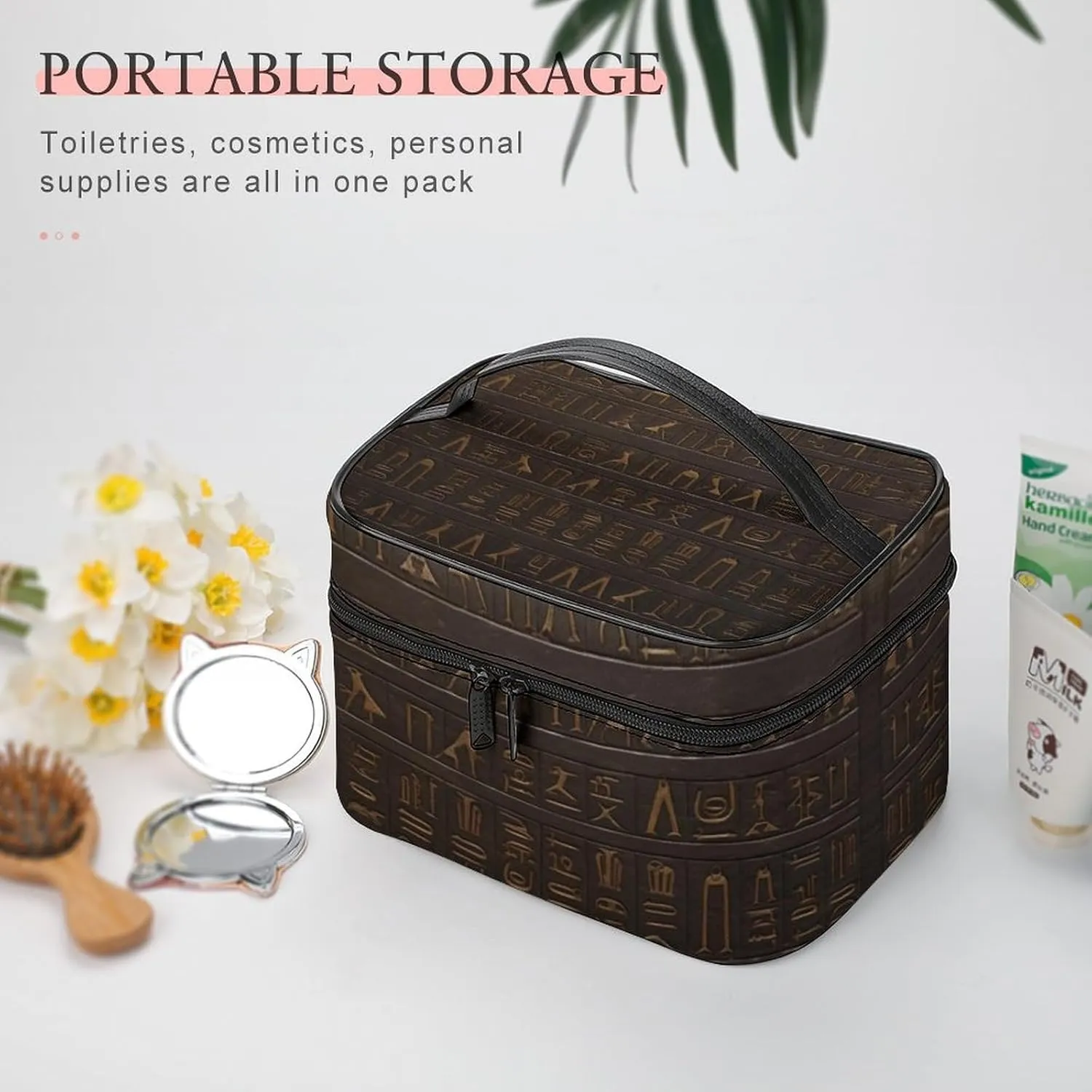 Travel Toiletry Bag for Women And Men,Ancient Egyptian Hieroglyph Toiletry Organizer, Makeup Bag Travel Organizer for Shampoo,Toiletries