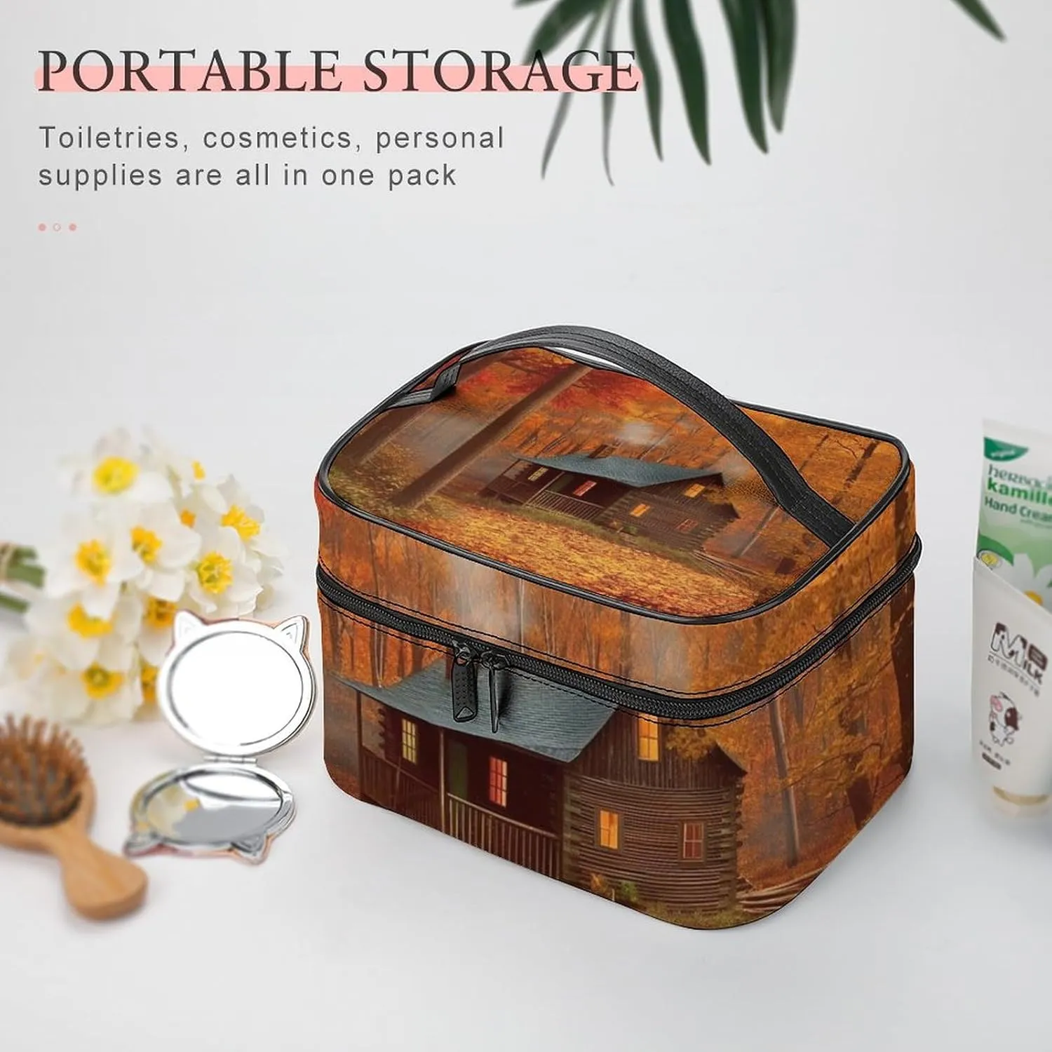 Travel Toiletry Bag for Women And Men,Autumn Woods Cabin Toiletry Organizer, Makeup Bag Travel Organizer for Shampoo,Toiletries
