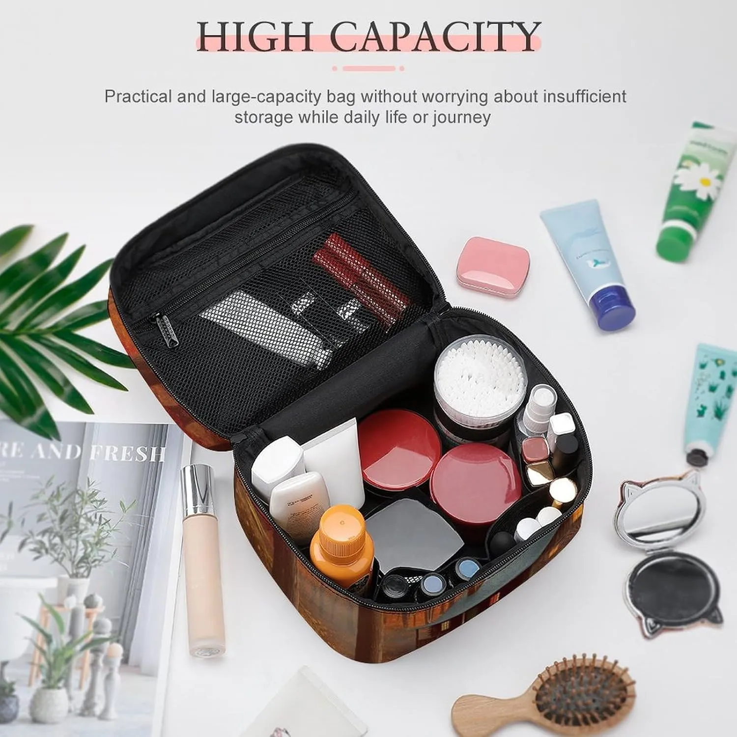 Travel Toiletry Bag for Women And Men,Autumn Woods Cabin Toiletry Organizer, Makeup Bag Travel Organizer for Shampoo,Toiletries