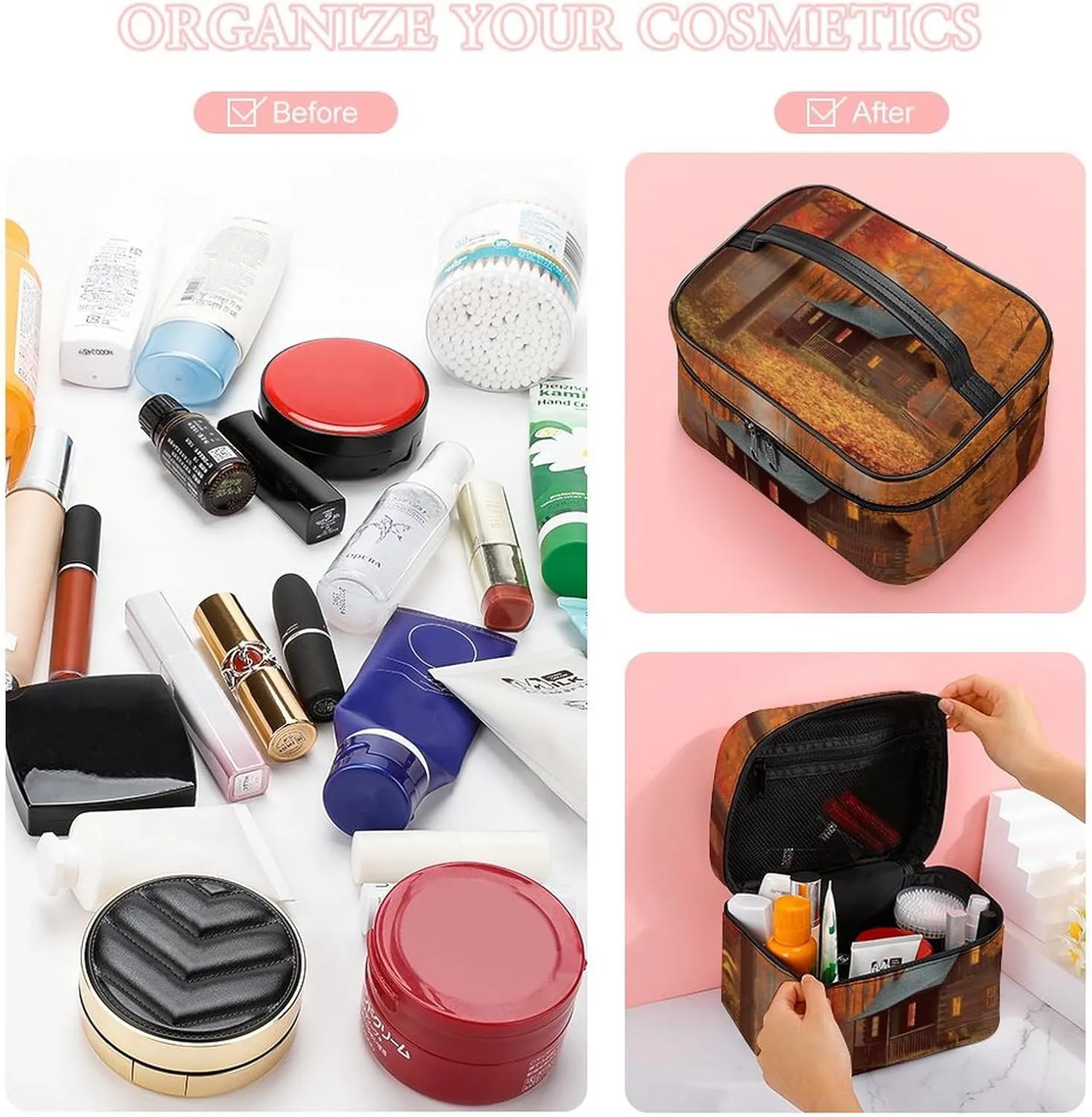 Travel Toiletry Bag for Women And Men,Autumn Woods Cabin Toiletry Organizer, Makeup Bag Travel Organizer for Shampoo,Toiletries