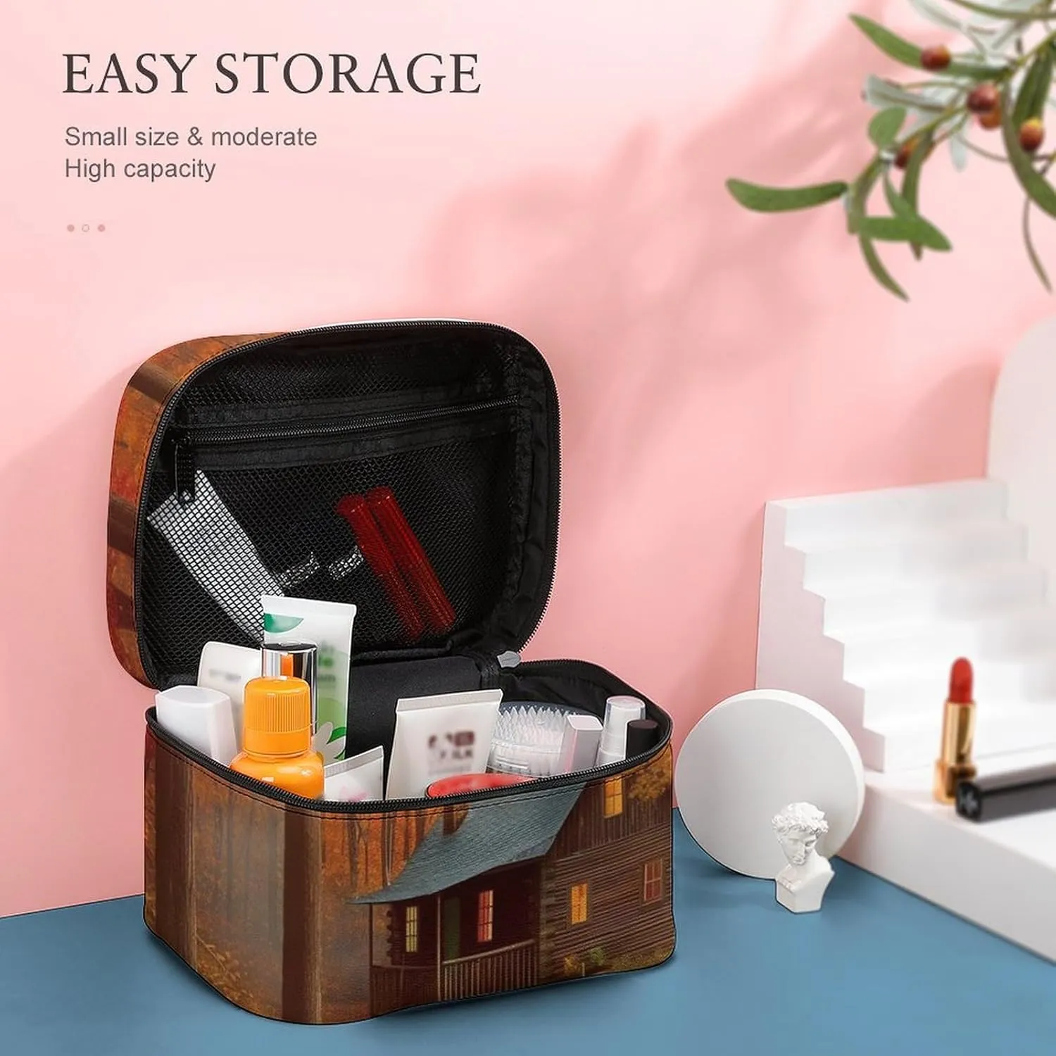 Travel Toiletry Bag for Women And Men,Autumn Woods Cabin Toiletry Organizer, Makeup Bag Travel Organizer for Shampoo,Toiletries