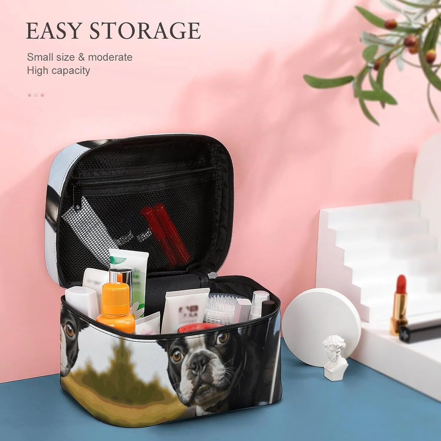 Travel Toiletry Bag for Women And Men,Puppy Dog Boston Terrier Toiletry Organizer, Makeup Bag Travel Organizer for Shampoo,Toiletries