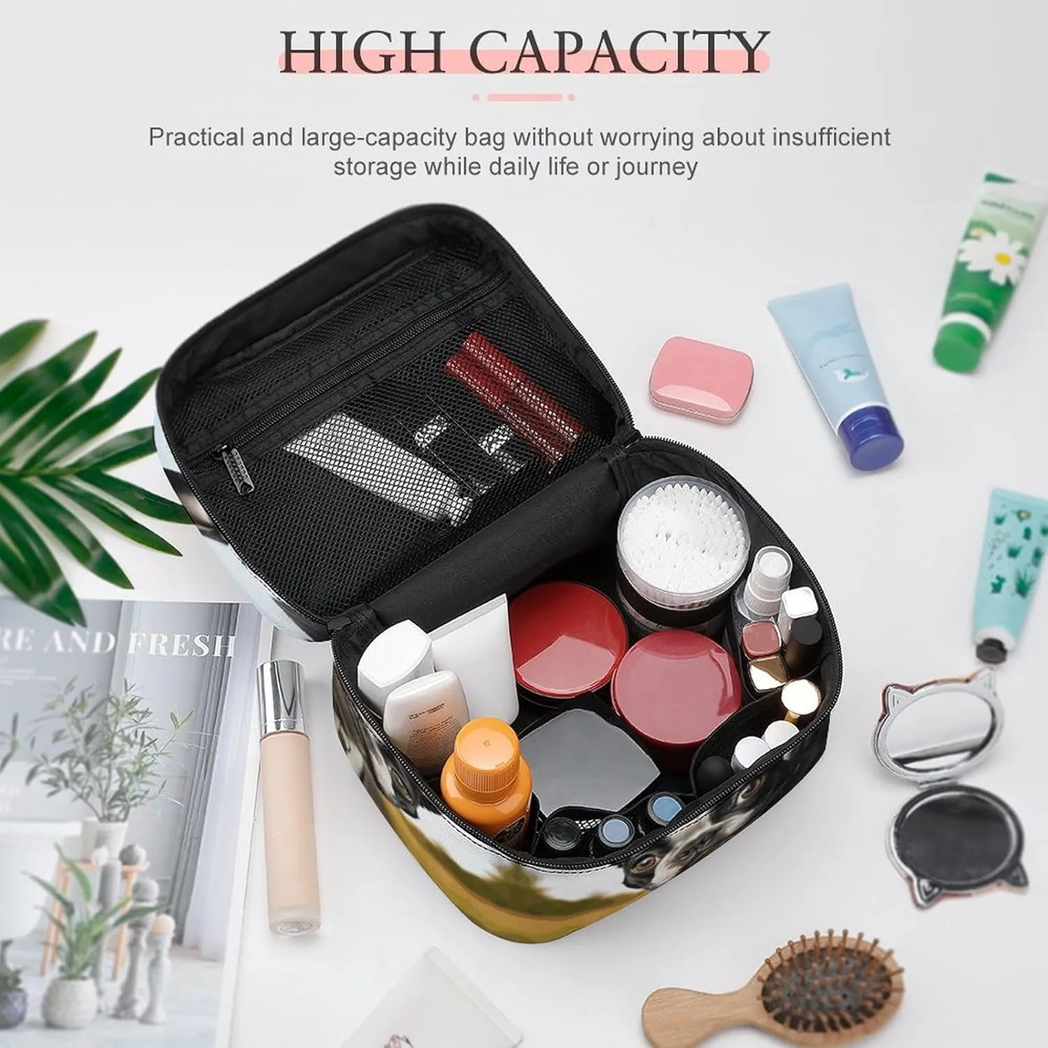 Travel Toiletry Bag for Women And Men,Puppy Dog Boston Terrier Toiletry Organizer, Makeup Bag Travel Organizer for Shampoo,Toiletries