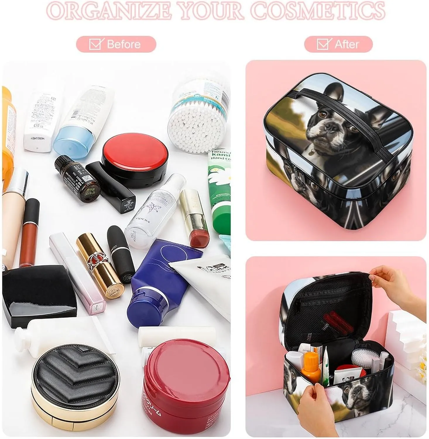 Travel Toiletry Bag for Women And Men,Puppy Dog Boston Terrier Toiletry Organizer, Makeup Bag Travel Organizer for Shampoo,Toiletries