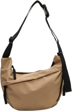 Trendy Crossbody Bag with Adjustable Strap Fashion Half Moon Bag for Outdoor Travel Large Capacity Shoulder Bag for Women (Khaki)