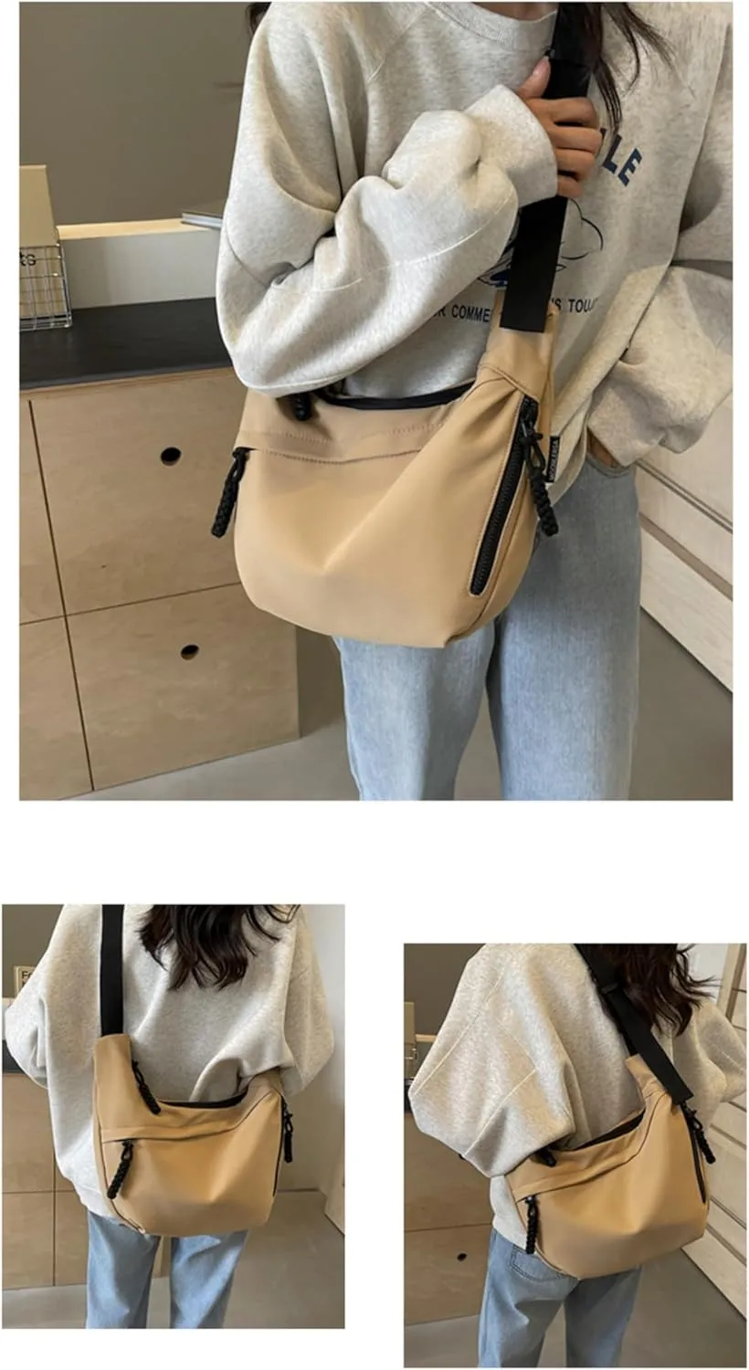 Trendy Crossbody Bag with Adjustable Strap Fashion Half Moon Bag for Outdoor Travel Large Capacity Shoulder Bag for Women (Khaki)