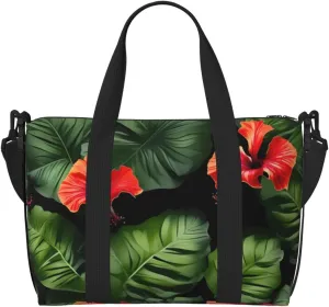 Tropical Flowers and Foliage print Crossbody Shoulder Bag Large Weekender Overnight Hand Bag Shopping Work Handbag