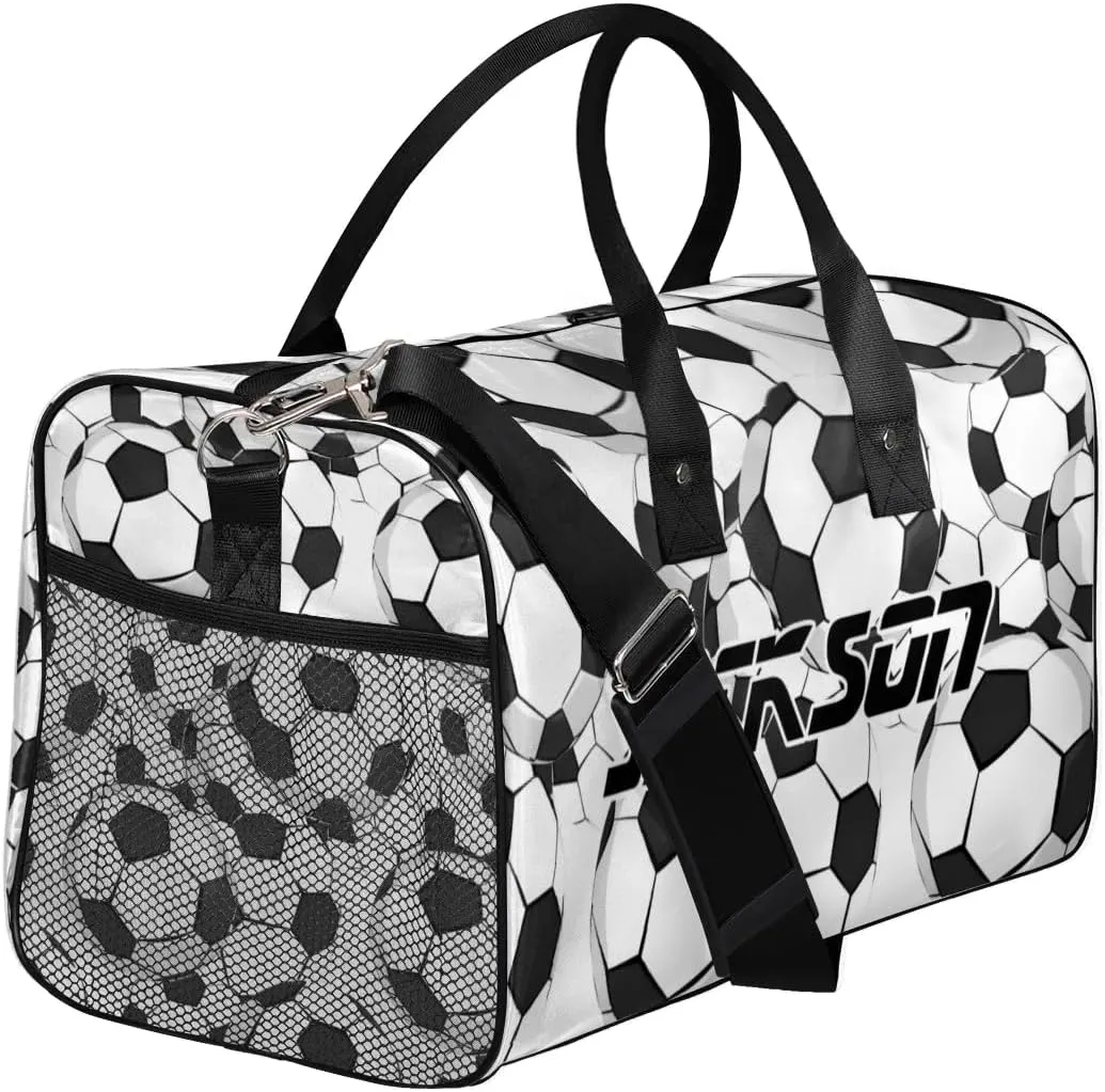 TropicalLife Personalized Sport Soccer Ball Football Duffel Bag Custom Name Gym Bags Carry On Travel Bag Weekender Overnight Bag for Women Men,
