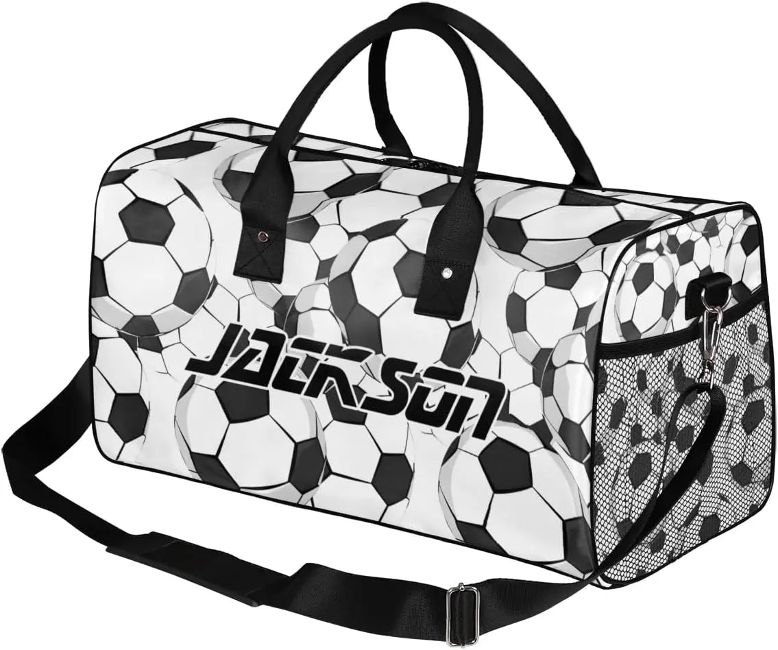 TropicalLife Personalized Sport Soccer Ball Football Duffel Bag Custom Name Gym Bags Carry On Travel Bag Weekender Overnight Bag for Women Men,