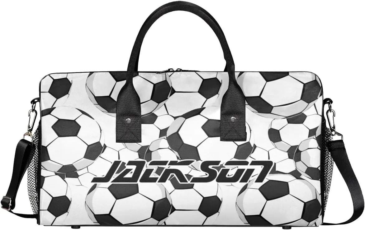 TropicalLife Personalized Sport Soccer Ball Football Duffel Bag Custom Name Gym Bags Carry On Travel Bag Weekender Overnight Bag for Women Men,