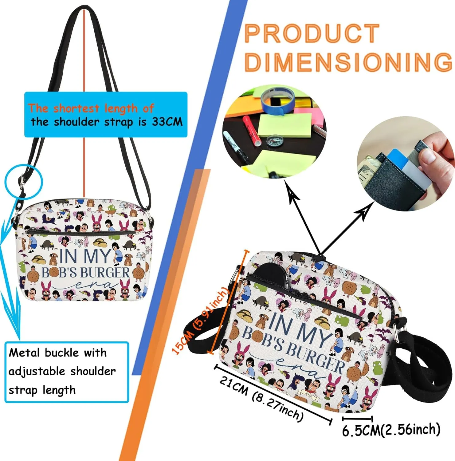 TSOTMO Burger Merch Crossbody Bag Burger Cartoon Gift Bob Fans Gift WDW Bob Family