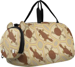 Turtles and Platypus with Ethnic Sports Duffle Bag for Girls Boys, Gym Bag with Shoe Compartment, Kids Travel Overnight Weekender Shoulder Bag