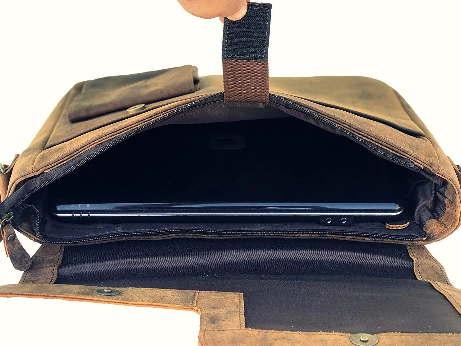 TUZECH Buffalo Leather Distressed Brown Messenger Bag Shoulder Bag laptop bag (15 inches)