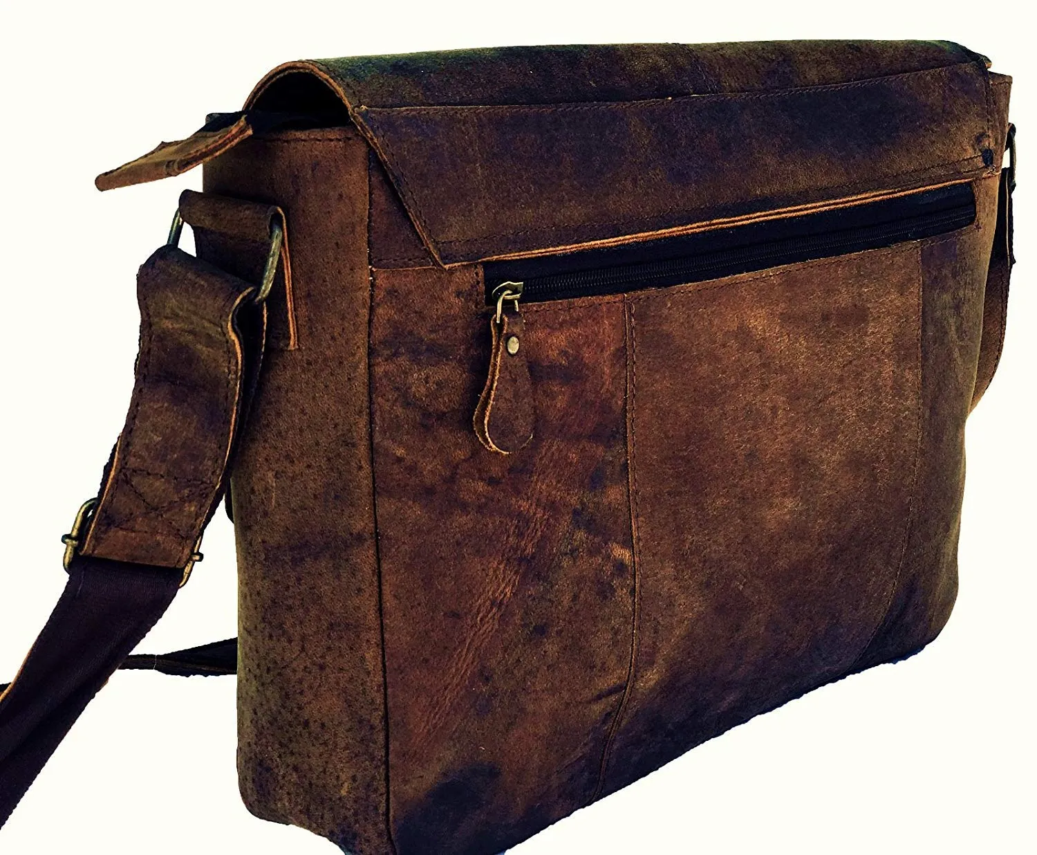 TUZECH Buffalo Leather Distressed Brown Messenger Bag Shoulder Bag laptop bag (15 inches)