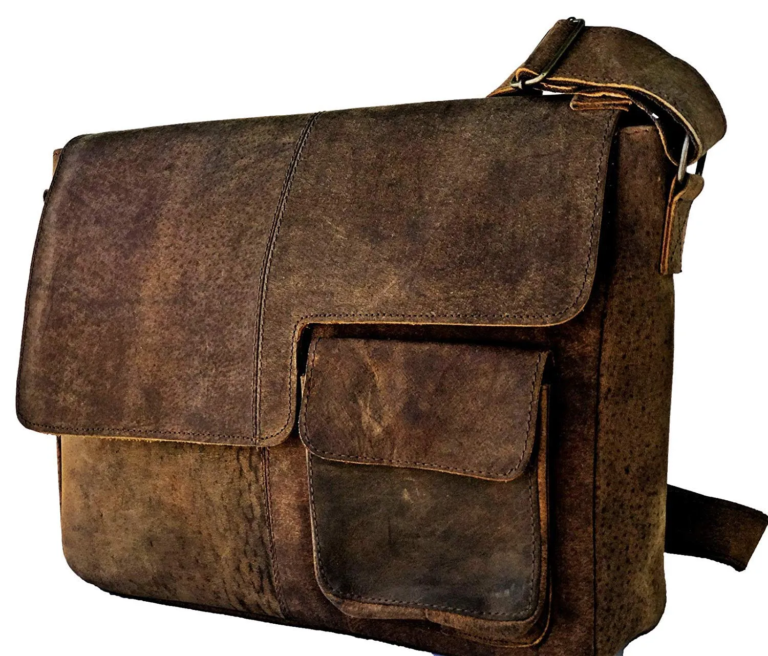 TUZECH Buffalo Leather Distressed Brown Messenger Bag Shoulder Bag laptop bag (15 inches)