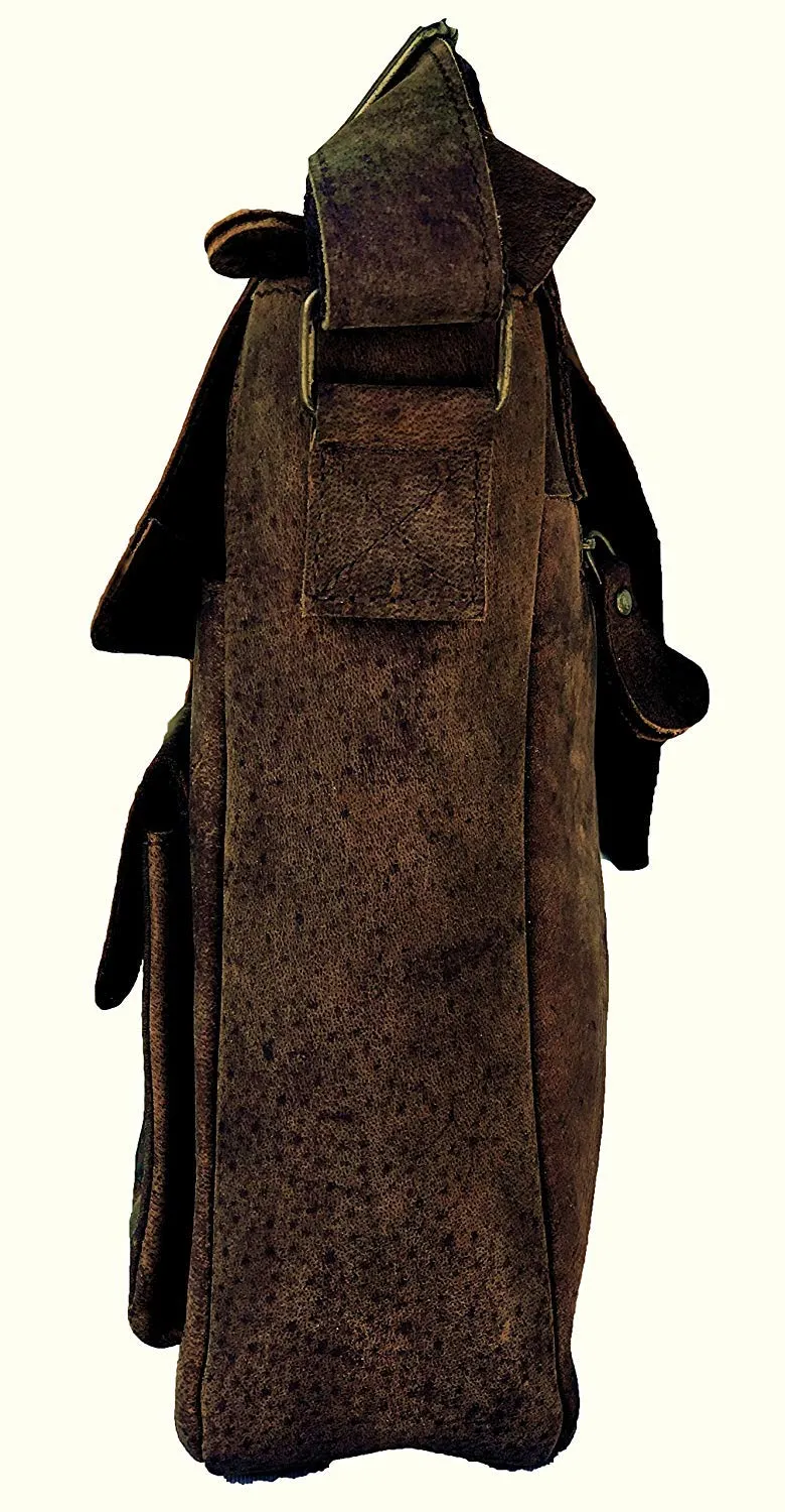TUZECH Buffalo Leather Distressed Brown Messenger Bag Shoulder Bag laptop bag (15 inches)